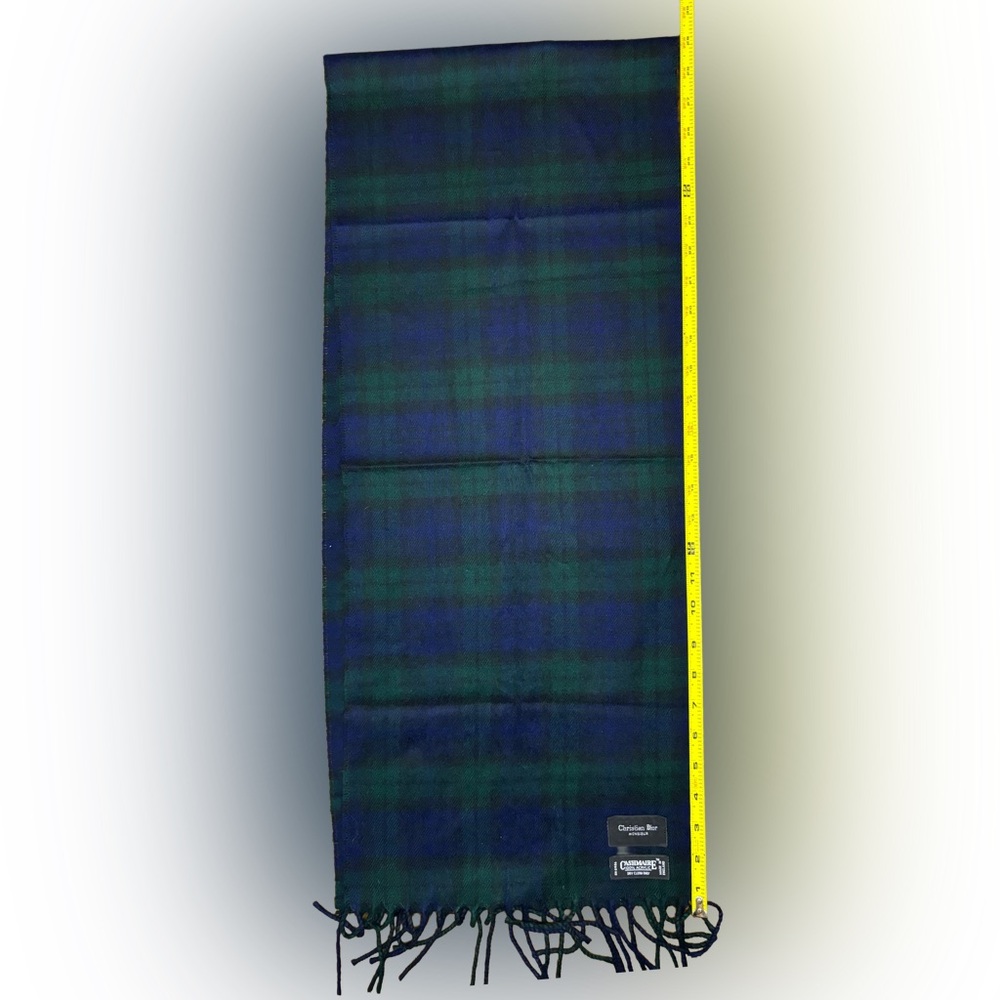 Vintage Christian Dior Cashmere Plaid Multicolor Blue Scarf EUC 58” 61486 - Picture 4 of 5